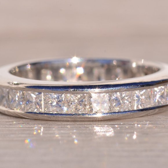 Designer Signed Platinum and Natural Diamond Channel Set Band - Picture 3 of 8